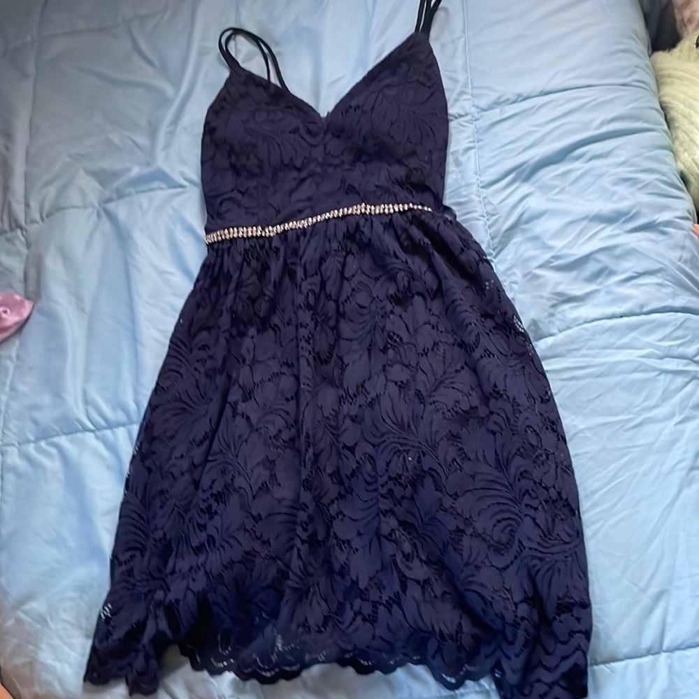 Childrens dark blue formal floral print dress size 7